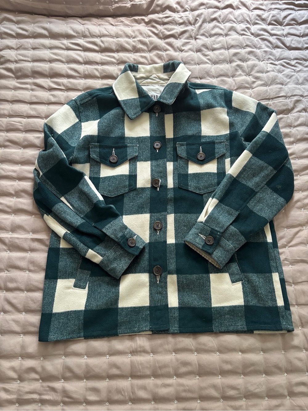 GAP Dark Green & Cream Plaid Jean Shacket
